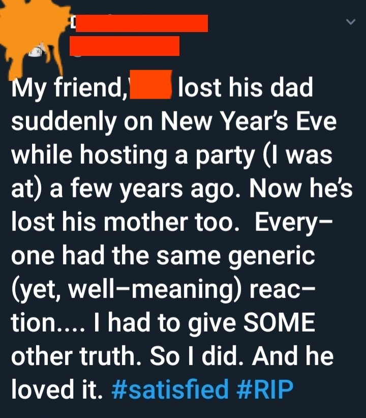 DohLibby's tweet image. Is this guy *humble bragging* his Facebook SYMPATHY message? 
ON Twitter?!?
.
I've hidden people's names - including the guy who lost his Mom who was tagged in because Mr HumbleBrag thought it necessary to leave that info showing in his edit (in black). Mine is everything else.