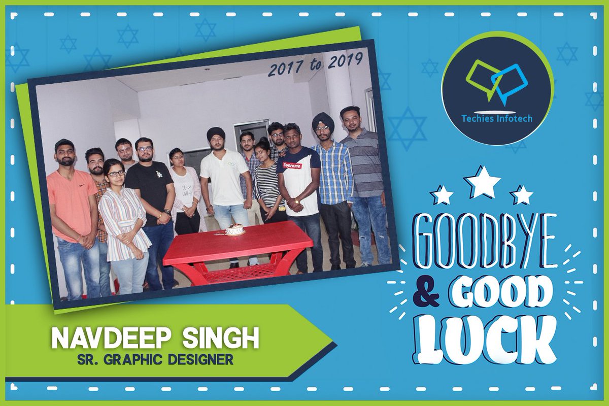 techiesinfotech's tweet photo. Team techies bid adieu to its Sr. Graphic Designer, Navdeep Singh.
We wish you a path free of obstacles and full of blessings.
#farewell #graphics #digitalmarketing #TechiesInfotech #TI #IT #Logo #animation #LogoDesign #teamTechies #Infotech https://t.co/wy5F3dbHm0