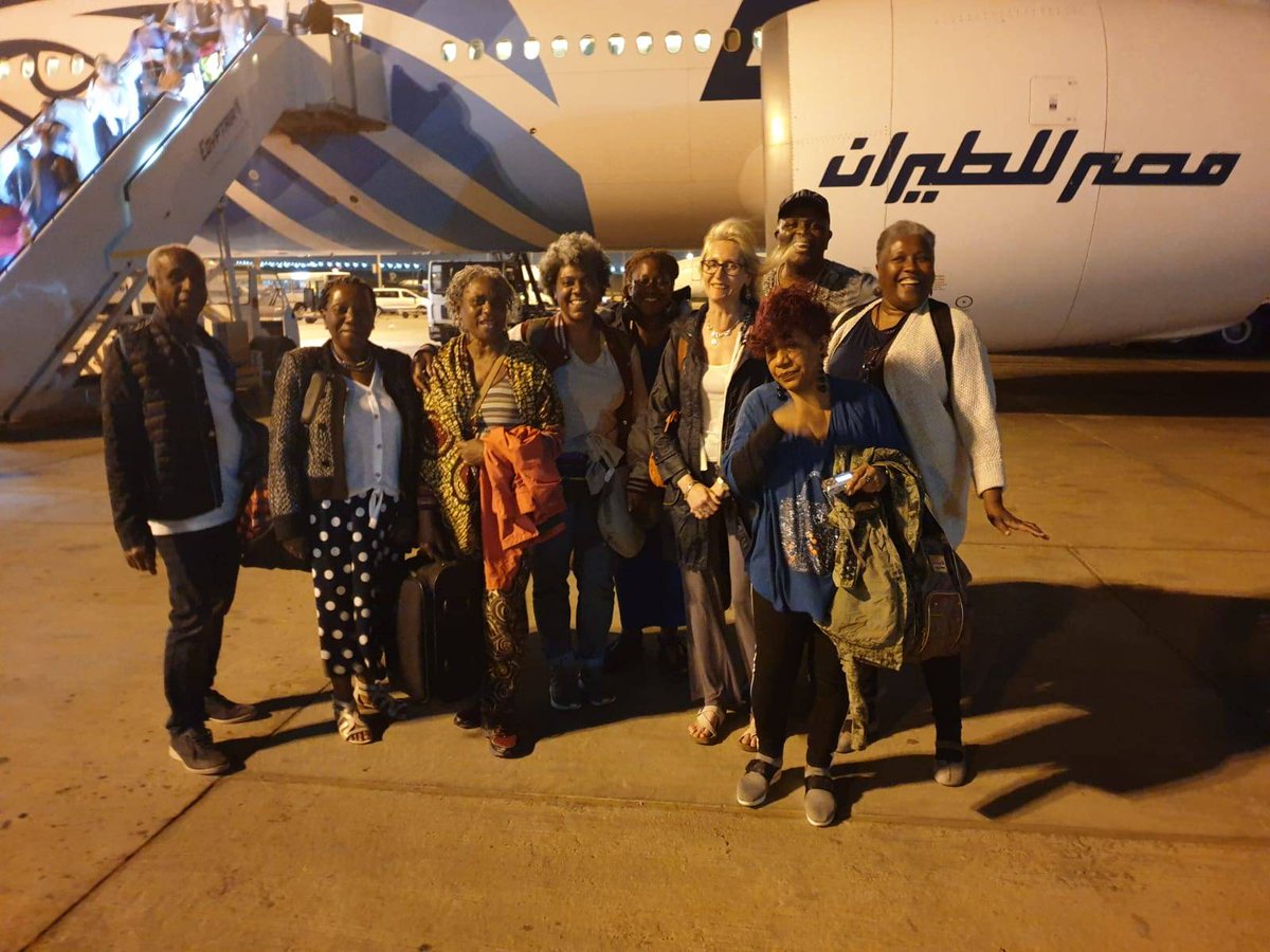 BlkHistStudies's tweet photo. Our Best of Egypt May 2019 group have landed safe and sound in Egypt. All excited about the journey ahead. Before we get our luggage, group photo ๐ #bestofegypt #timelesstours #egypttour #kemet #egypt https://t.co/Yz4Qh2WOdJ