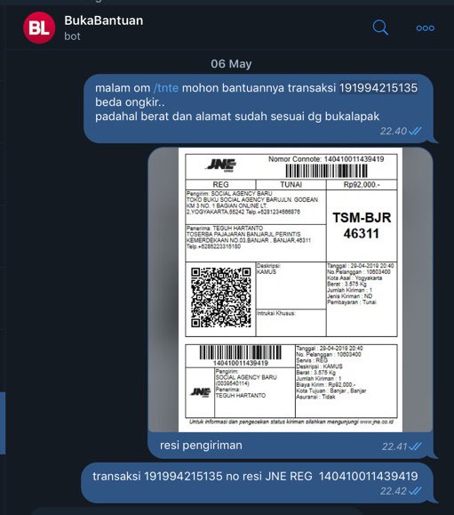 darinmu's tweet photo. @BukaBantuan tolong segera ditindaklanjuti om/tnte trx 191994215135 selisih ongkir dr tgl 6 mei cuma ditunggu aj g ada progresnya, payah lama respon cs nya https://t.co/K0PXAY5yQb