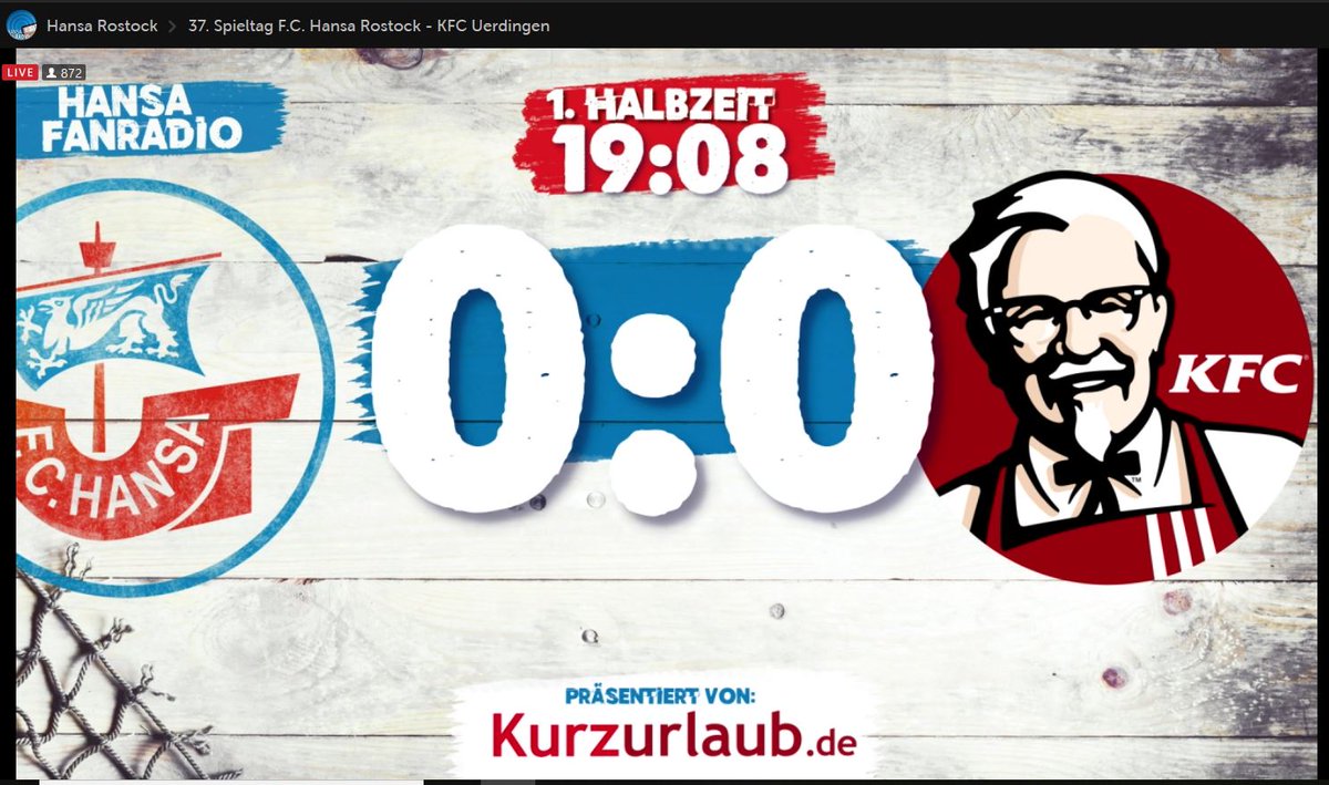 Liebes Fanradio, gegen wen spielen wir noch gleich? <a href="/KFCDeutschland/">KFC Deutschland</a> 🙈 #hansa #3liga 

#FCHKFC 0:0