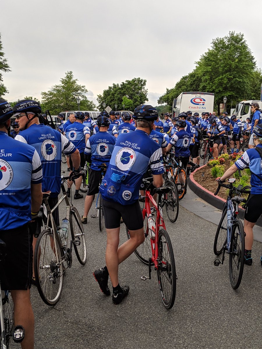 Police Unity Tour Chapter IV start day 2 in Charlottesville. Not going to rain til later. Prayers for safe ride. @policeunitytour  #PUT2019  #NeverForgotten #PoliceWeek2019