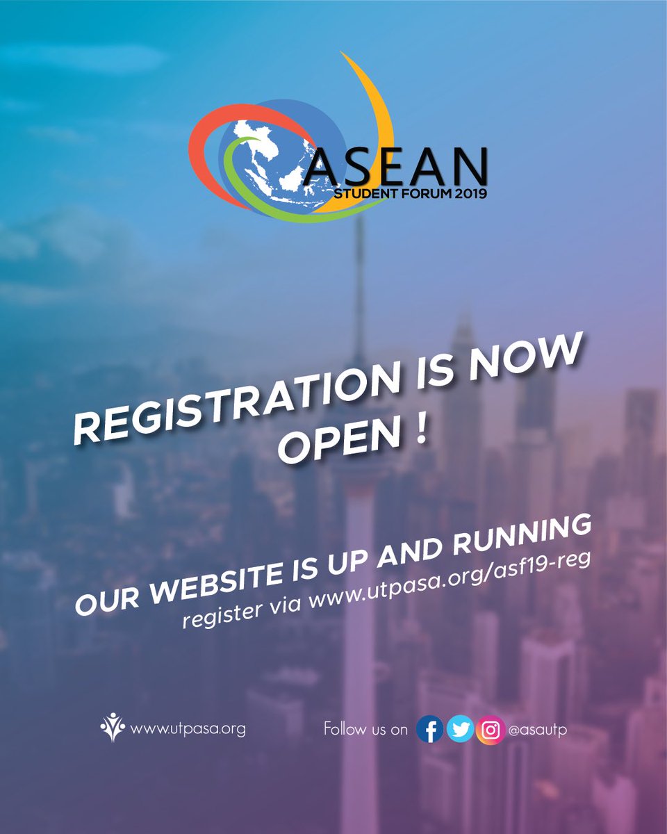 asautp's tweet photo. .
[ASEAN STUDENT FORUM 2019]
.
📢We are back!📢
.
We are delighted to announce that the website is back running as usual! More details about the registration can be found in our website https://t.co/ZnhKUQQw8x 🌐
.
#ASF19 #LitASF #ASAUTP #RegistrationOpens https://t.co/CIttPWApjU