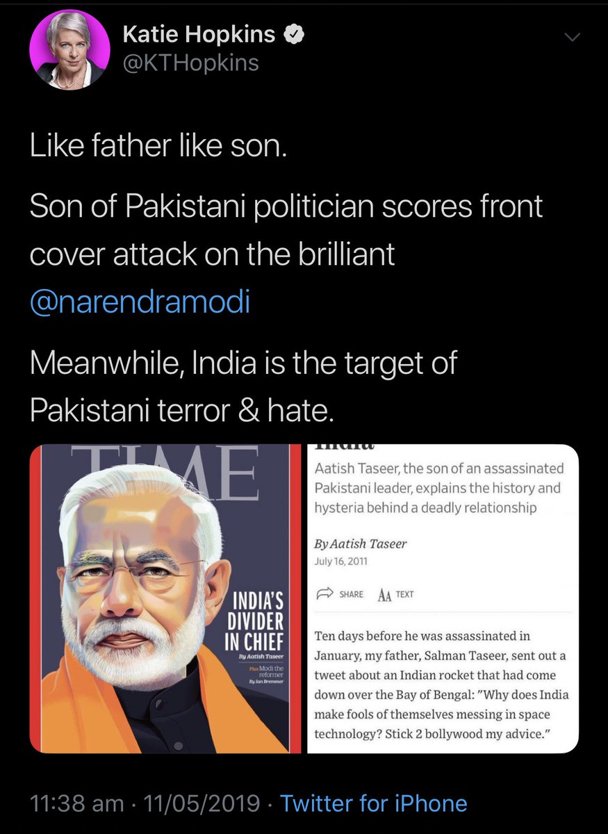 ktplopkins's tweet image. I know the square root of fuck all about Indian politics

But I know I like .@narendramodi 

“But why?” ask Ploppers fans?

Because he hates, persecutes and marginalises Muslamists. And that’s good enough for me 

#Plopkinsworld .@KTHopkins #ModiFor2019