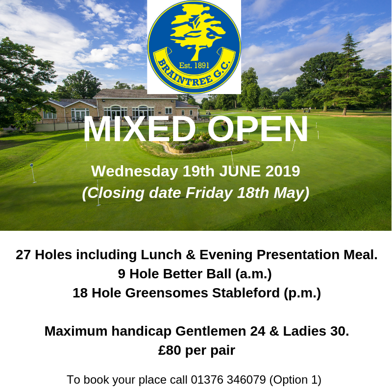 BraintreeGC's tweet photo. Mixed, Mens and Ladies Open Golf Competitions at Braintree Golf Club in 2019. Call 01376 346079 (option 1) to book your places now! #experiencebraintreegc #essexgolf #golf #ladiesgolf #essex #braintree https://t.co/fizhnLWj42