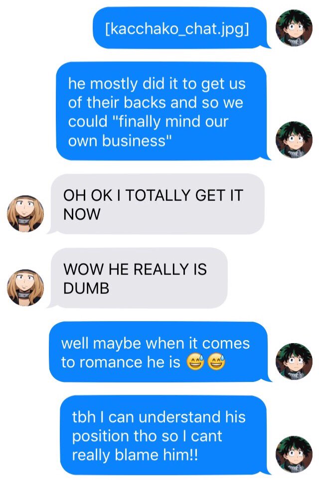 65. midoriya talks about how bakugou is bad at romance