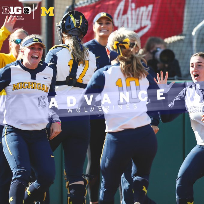 B1Gsoftball : For the first time since 2016, umichsoftball is in the #B1GSoftball Tournament championship game after an 8-3 semifinal win over BadgerSoftball this morning … the #Wolverines will play for their 10th #B1GTourney title at 2 pm (ET) live …
