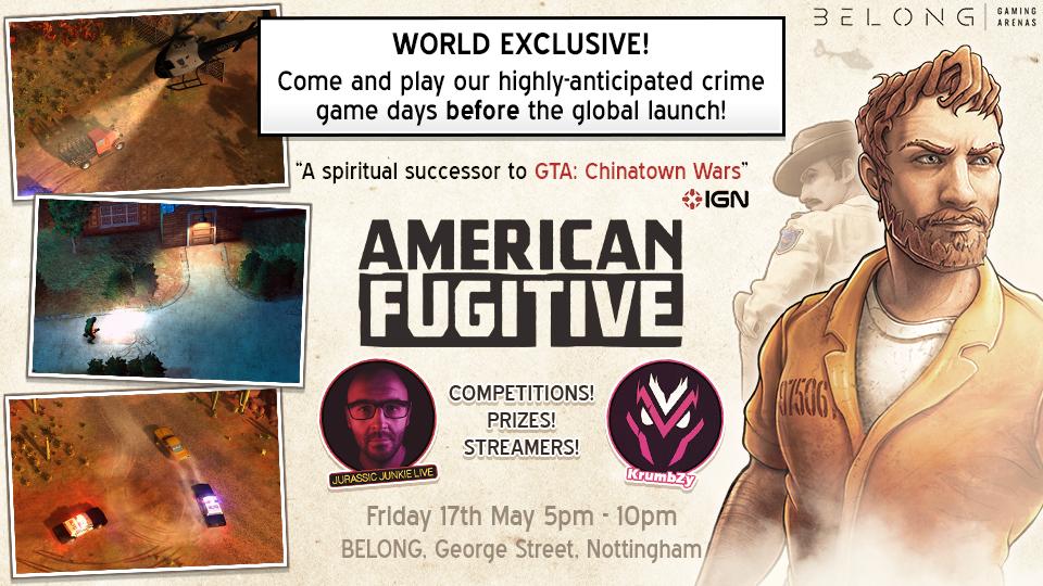 fallentreegames's tweet photo. Nottingham gamers! On Friday 17th May we will be co-hosting a world-exclusive early preview/launch party for our upcoming game #AmericanFugitive at @BelongNott. Come join us for a play and prizes! @LeftLion @NottinghamRocks https://t.co/bP9FrZcmCc