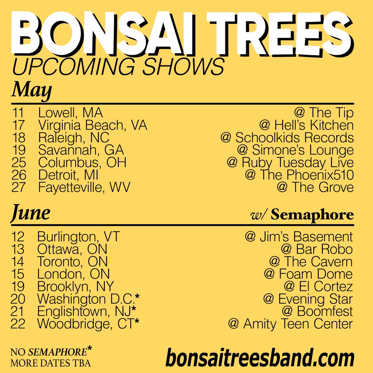 BonsaiTreesBand's tweet photo. We are beyond excited to announce that we are playing #Fest18 this year!! And we also have a bunch of OTHER shows happening in the meantime too! Wow!!! https://t.co/dwU406B1XH