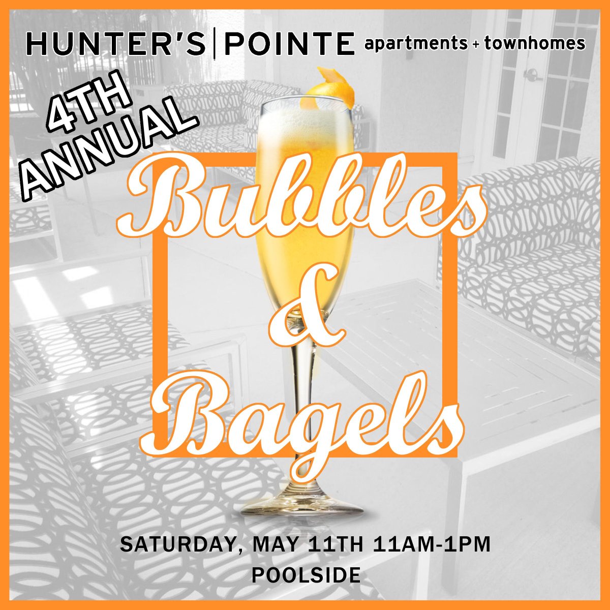 Can't wait to see all of our residents at the clubhouse for #BubblesAndBagels at 11am!