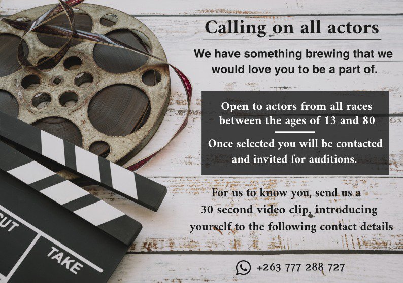 CulxureMag's tweet photo. #CallForActors
Details on the poster....
#CulxureZw https://t.co/mbQ3ENhCNH