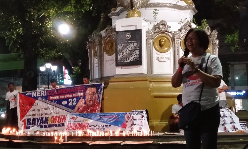 ColmeNeriBicol's tweet photo. LOOK: Neri Colmenares for Senator Movement Cam Sur joined today's Candle Lighting and Noise Barrage for Clean and Honest Elections held at Plaza Quince Martires. The activity is spearheaded by BUKLOD, and participated by different political parties. #22Colmenares #Eleksyon2019 https://t.co/XyMJY6cot0