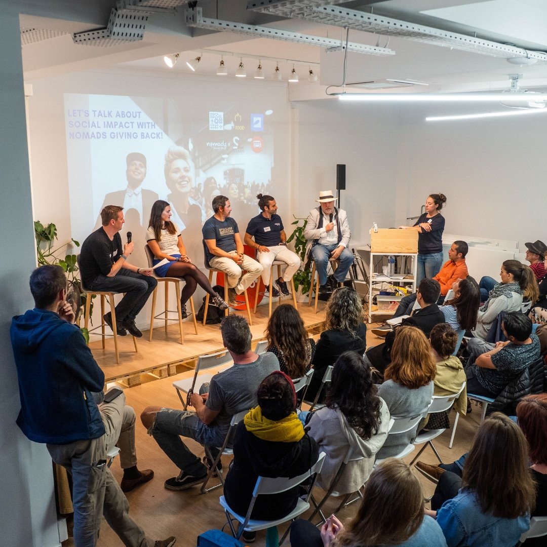 nomadgivingback's tweet photo. In Lisbon, we had a panel discussion with Lisbon Digital Nomads, @re_food, @22STARS_com, @surfridereurope, Matt Bowles and @lewagonlisbon about how nomads like you can make a serious difference. Learn how you can get involved by commenting below! 📷 @mariefillmedia https://t.co/lB6leh1k7c
