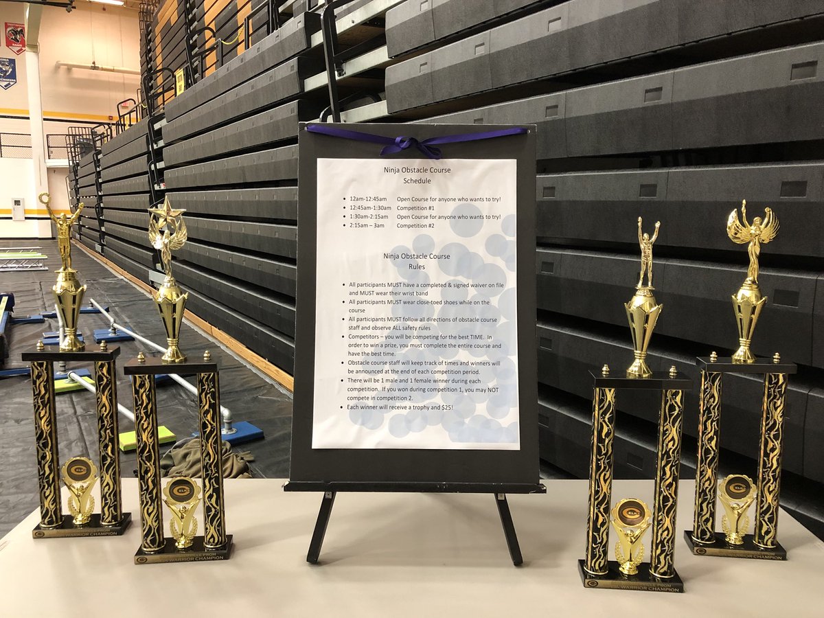 CHSAfterProm's tweet photo. You. Guys. The Ninja Obstacle Course people are setting up. AND CHECK OUT THOSE TROPHIES!!! You should really be here tonight! Tix at the door, $15! @TheHerdCHS @chselksad @chs_mass @BoboJalen @MontiMoyer @CHS_ladylax @Elks_Wrestling @CHSElkBaseball @elks_hockey @CHSElksLacrosse https://t.co/qe7e924MHt