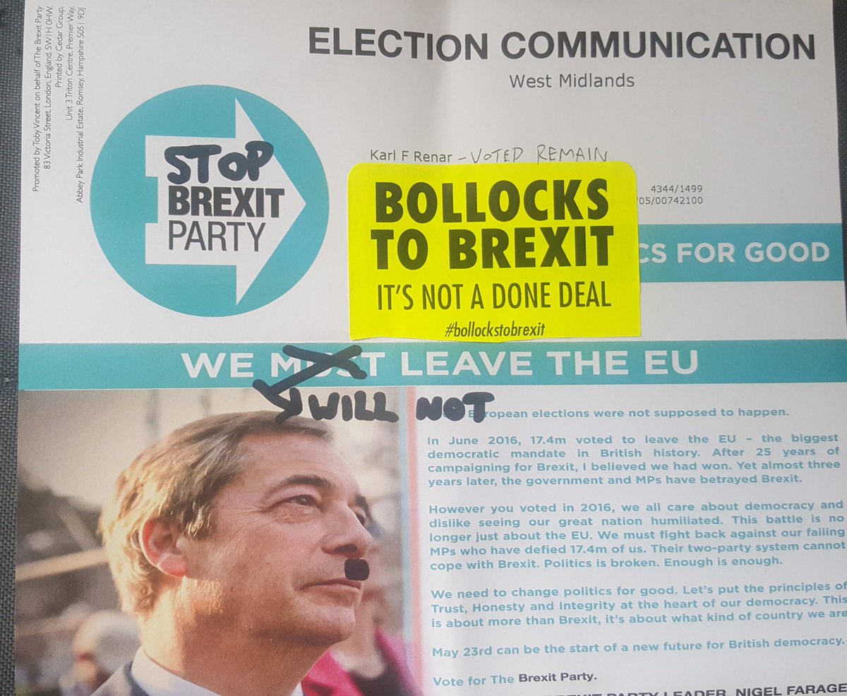karlskorner's tweet photo. This shit is being returned to sender just as soon as I've disinfected the letterbox as I'm sure this is contaminated with fascism!
#StopBrexit #VoteProEU #FuckOffFarage https://t.co/RjMFoj0GoT