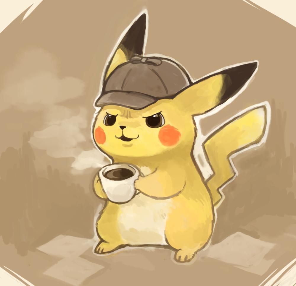pikachu pokemon (creature) no humans hat coffee cup clothed pokemon solo  illustration images