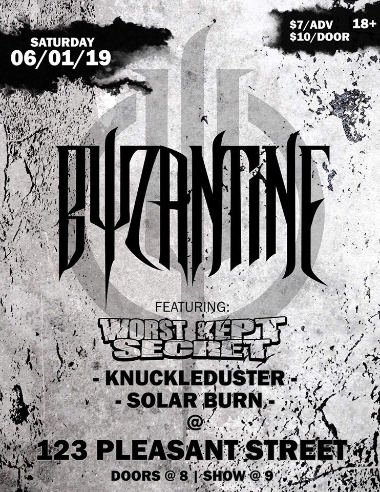 Our next show is our 5 year birthday party at <a href="/123pleasant/">123 Pleasant Street</a> with @ByzantineWV <a href="/KnuckledusterWV/">Knuckleduster</a> and <a href="/SolarburnPgh/">Russ Mike Tony</a>. #Morgantown always knows how to party.