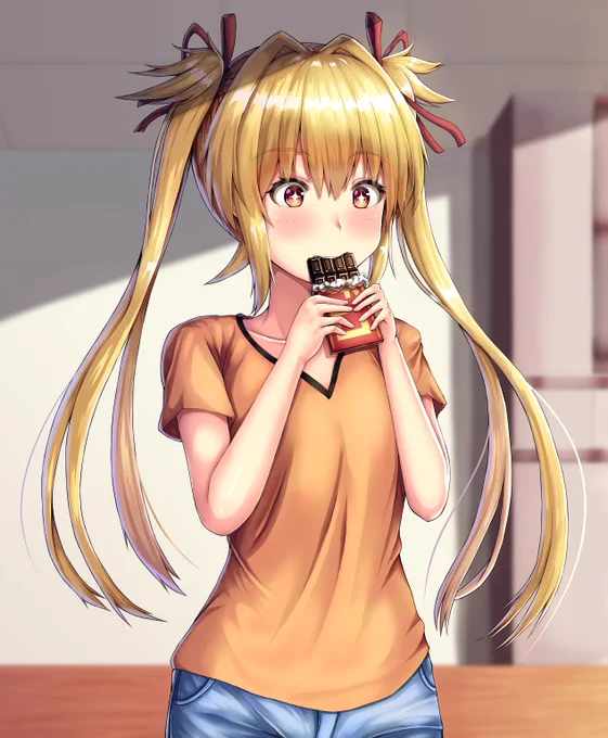 少し塗り方変えてみようと色々模索したけど、結局いつもの塗りになってしまった。チョコパクミシェルの絵。 