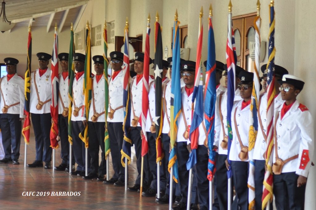 Flag bearers carrying the flags of CAFC member countries during the Opening Ceremony of the Caribbean Association of Fire Chiefs 2019 Conference. #CAFC2019 #FireChiefs #Conference #Barbados