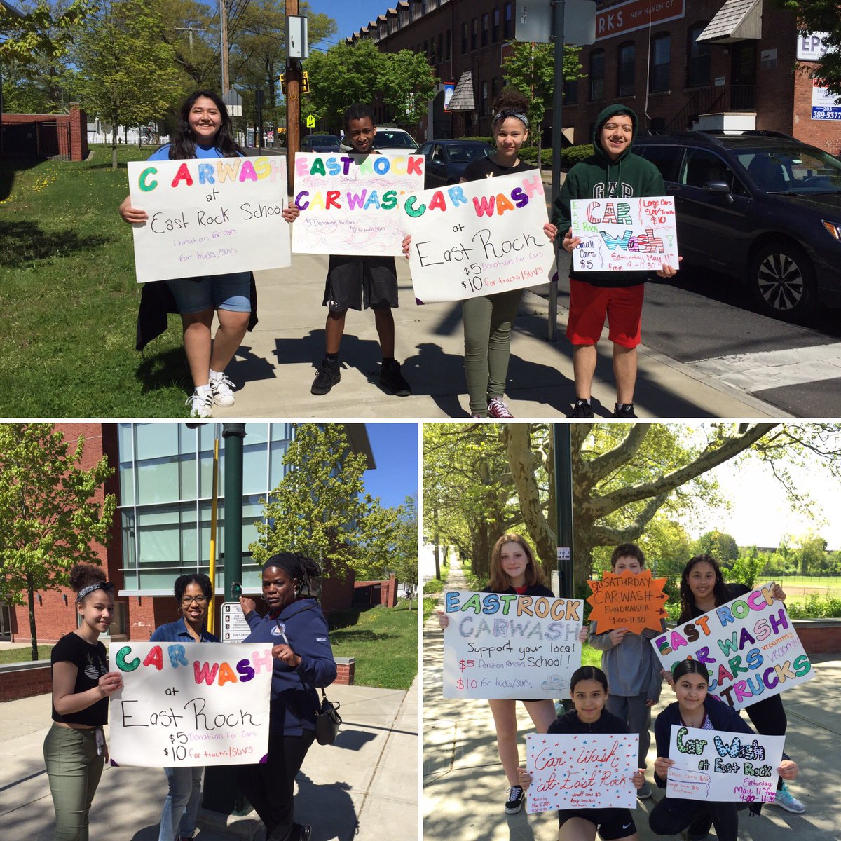 ERCMSPTO's tweet photo. #SaturdaySpotlight: Successful #CarWash🚘 underway at #EastRockSchool! Come over before 11:30 a.m. to get a good Spring wash &amp; help support the 7th/8th grade end of year activities. $5 for 🚗 &amp; $10 for 🚙 ! https://t.co/zi5iCbJaEb