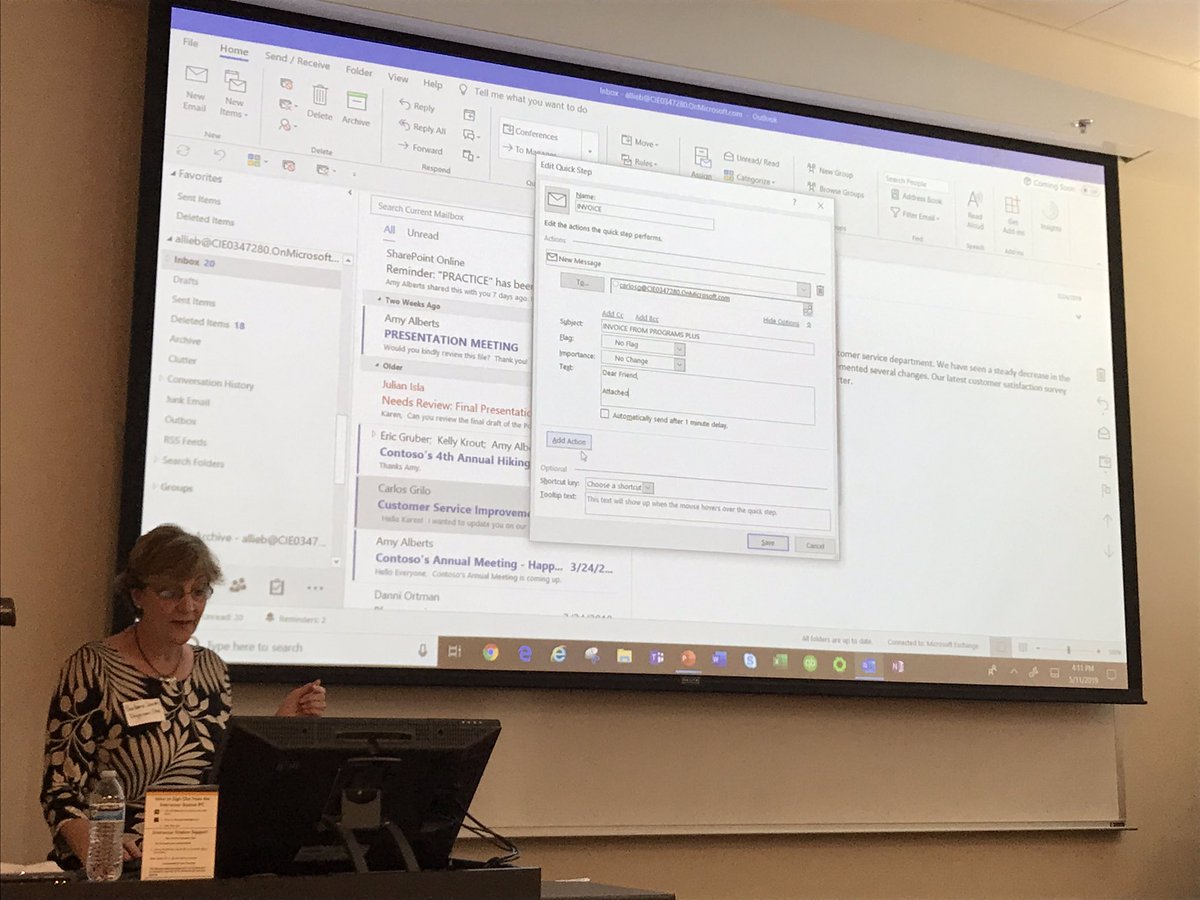 sbeerendonk's tweet image. Really great tips by Barbara Smith for Outlook time saving. Not often I learn something new, but I have seen lots!  #SPSATL