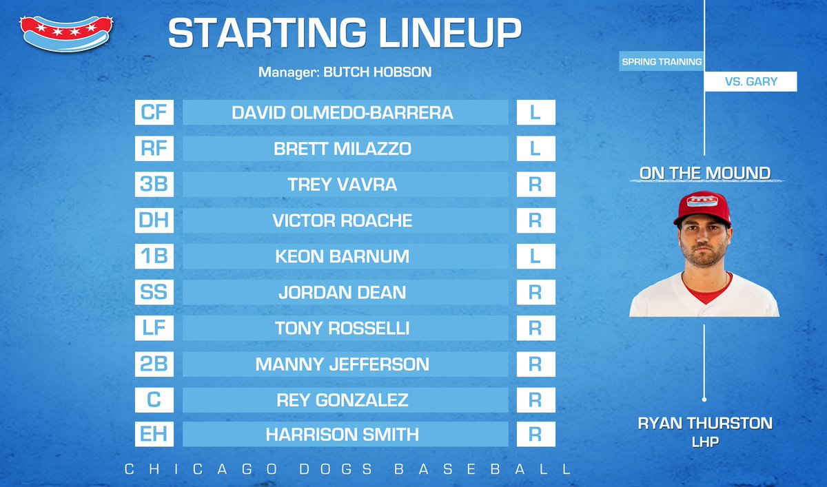 TheChicagoDogs's tweet image. Starting 9️⃣ for today's exhibition.

#TakeABite | #SpringDogs