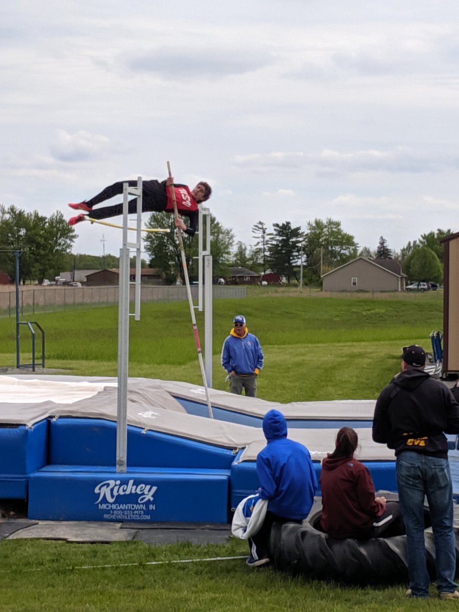 Micah Davis was second in the pole vault with a leap of 10'.