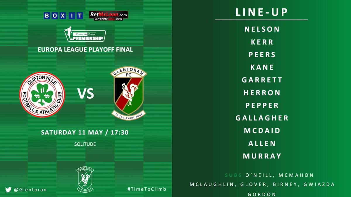 💥 It's Match-day with <a href="/box_ireland/">Box-It Ireland Limited</a> 

Today's lineup vs <a href="/cliftonvillefc/">Cliftonville FC</a> 

#COYG #TimeToClimb