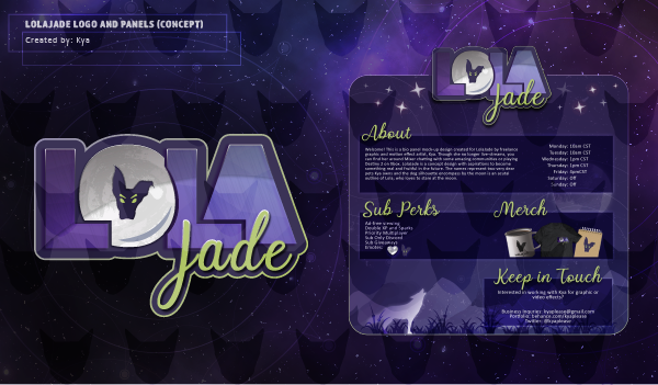KyaPlease's tweet photo. Concept logo design project for LolaJade, also known as my bot. Heheh. As I continue working towards my ACE, it's been quite a fun task to create little projects like this. 💜 https://t.co/PyCic6jzl3
