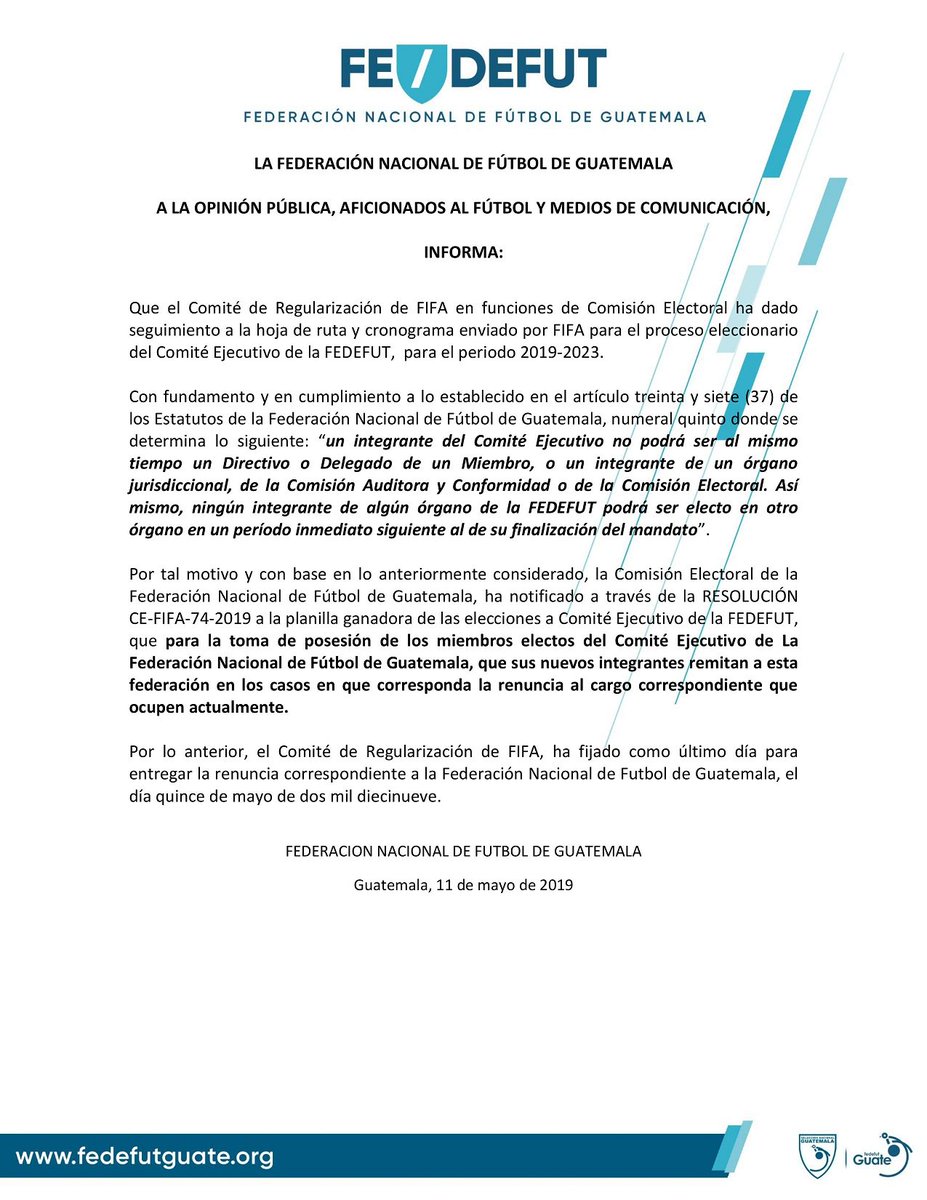 COMUNICADO DE PRENSA | A la Opinión Pública, Aficionados al Fútbol y Medios de Comunicación