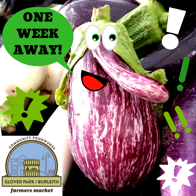 Just 1 week from the start of market!  The 2019 season starts on May 18th and we’re *egg-static* to begin!
#veggiepuns #eggplant #excited #ecstatic 
#communityfoodworks #cfw #cfwmarkets #farmersmarket