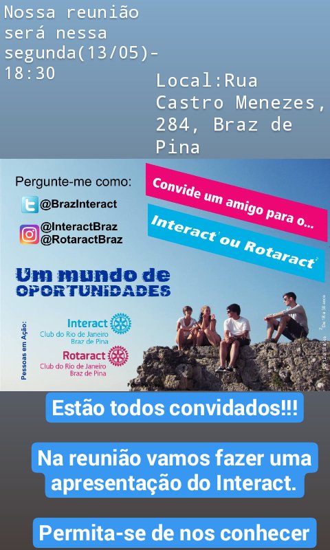 BrazInteract's tweet image. Estamos programando uma reunião para todos os interessados em participar do interact de braz de pina!! Vamos tirar todas as suas dúvidas em relação ao interact e é totalmente sem compromisso.