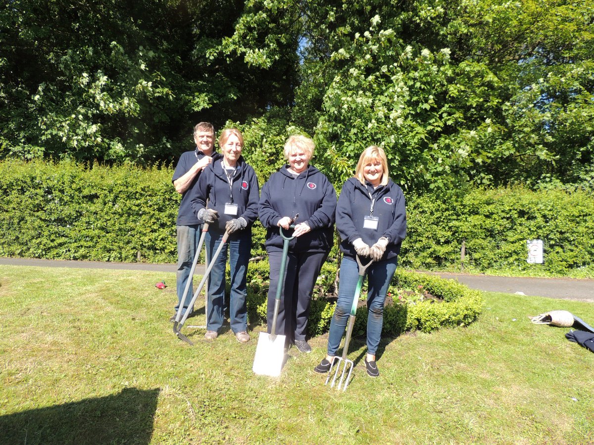 FriendsofFOPCC's tweet image. Another lovely afternoon for FOPCC today.  We've worked on the Babies Memorial Garden and cut the grass, weeded and planted summer bedding plants.  Don't we look posh in our new uniforms?