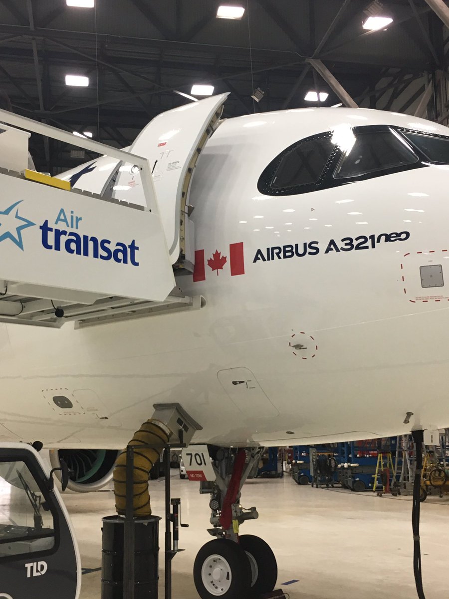 HowardLiebman's tweet photo. Thank you @airtransat for the sneak peak aboard the 1st of 15 stunning new @Airbus #A321neoLR #airplanes ✈️👌🙏 #aviation #airlines #travel #avgeek #yul #VacationIsCalling https://t.co/IiW3eOt6TR