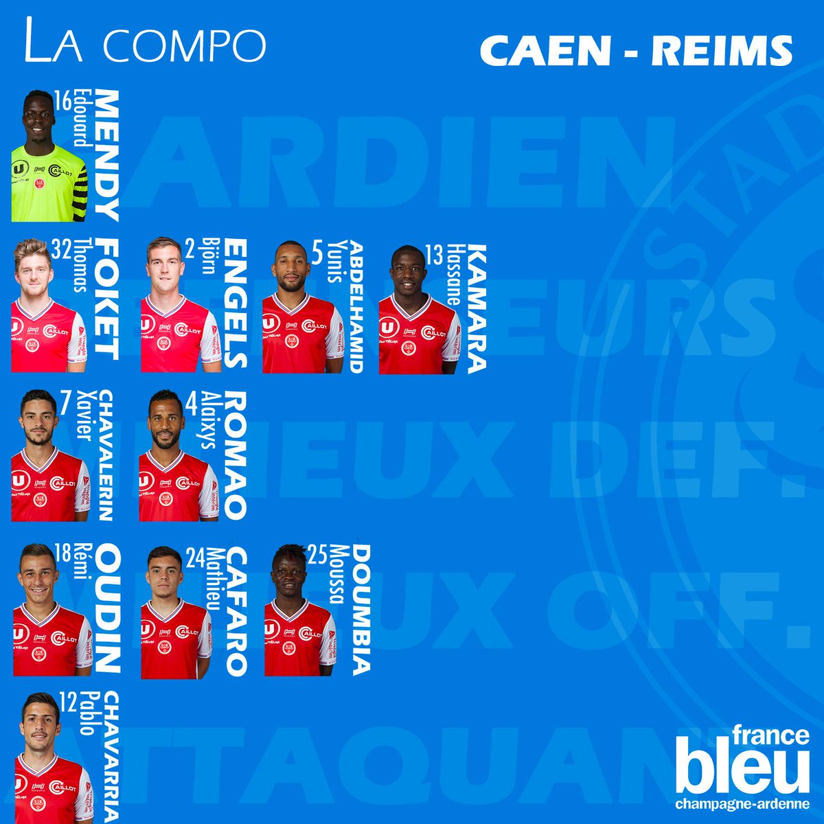 ICIStadedeReims's tweet photo. LA COMPO
@SMCaen - @StadeDeReims 
A suivre en direct et en intégralité sur @fbleuchampagne à partir de 19h30 #SMCSDR #FBsport https://t.co/iKprRBNp2q
