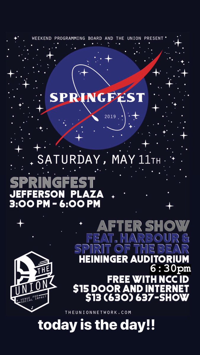Today is the day, SPRINGFEST IN JEFFERSON LAWN at 3pm! And the Union will be hosting an aftershow at 6:30pm!