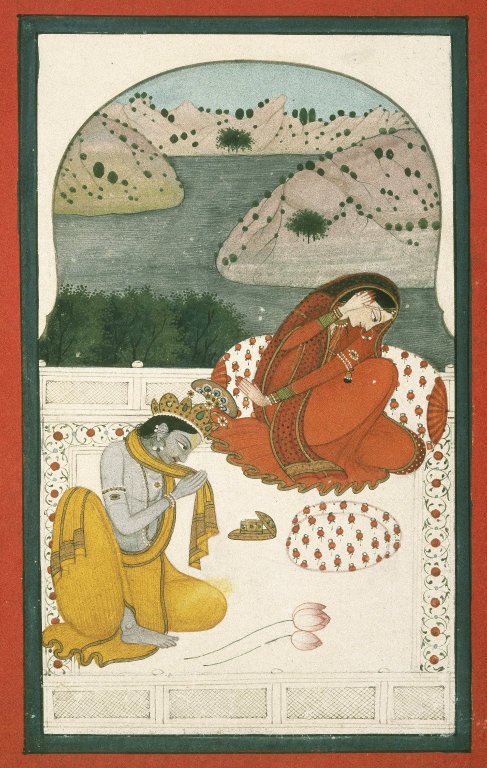 5. Khandita Nayika (One Enraged with her Lover).Khandita is an enraged  #Nayika who is rebuking her lover who had promised to spend the night with her but instead comes to her house next morning.From  @brooklynmuseum c1800  #Pahari painting from  #Punjab hills. @DalrympleWill