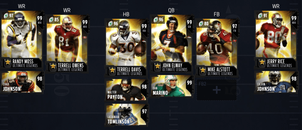 MaddenShorts's tweet photo. Full Ultimate Legends Theme Team Madden 19 Ultimate Team Version 4. #Madden #Madden19 #NFL #MUT #MUT19 #MUTSeason #UltimateTeam #ThemeTeam #UltimateLegends #Football https://t.co/lbbXJsrpYm https://t.co/UZe0c5Gb72