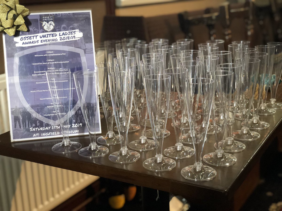 OssettUnitedLFC's tweet photo. AWARDS EVENING 🥂 |
We’re all prepped here at Ingfield for our 2018/19 Ladies Awards Evening!
Updates from 8pm onwards with tonight’s award winners! #OULFC https://t.co/l9LDkkECoO