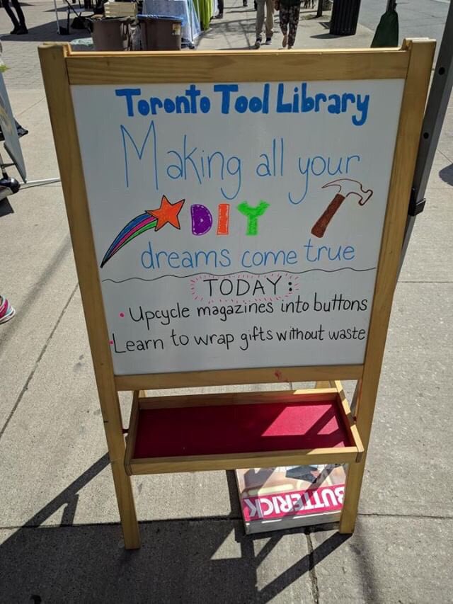 TOToolLibrary's tweet photo. #LetsGetWasteless Parkdale 🤙

We’re here at Queen &amp; Dufferin for the #ZeroWasteFair at #SpringIntoParkdale until 6pm tonight! 

Fill your jars with package-free soap, make some DIY buttons &amp; learn #Furoshiki wrapping techniques from our #ZeroWaste events coordinator 🙌 https://t.co/wDjGOwUMRa