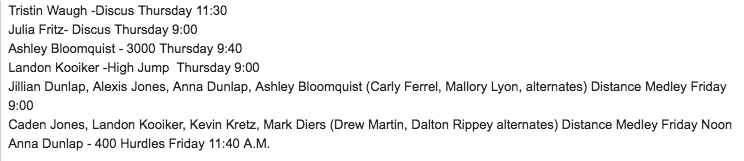 FFTrojanTrack's tweet photo. Here is a list of the official Fairfield state track and field qualifiers and when they compete in Des Moines next week. #statetrack #gotrojans https://t.co/32zVHT1gy0