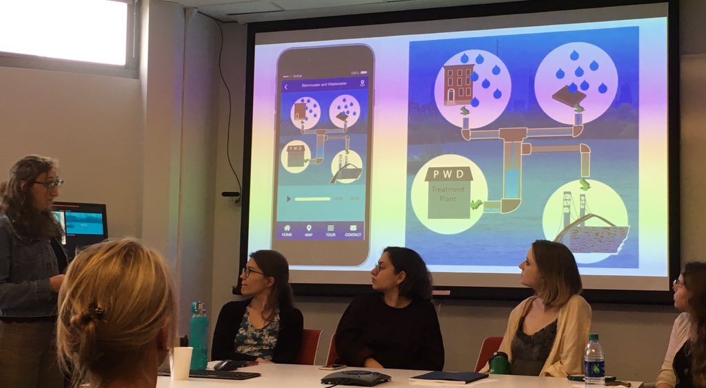 PPEHLab's tweet image. Abby McGucken on her work evaluating sustainable development efforts in Eastwick neighborhood  and Jolie Gittleman on her project improving water literacy in Philadelphia #LearningwithWaters