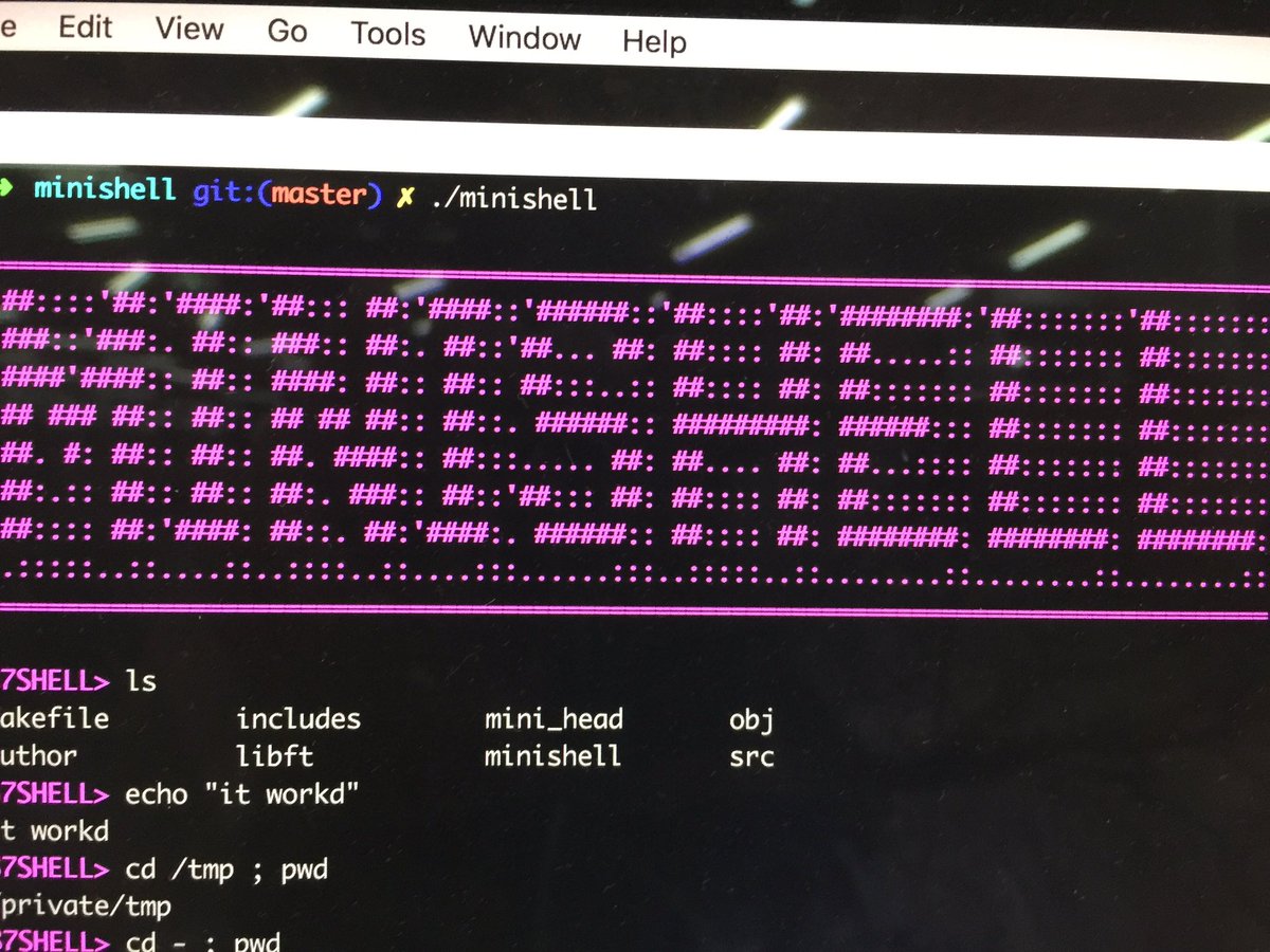 Jeffreycode42's tweet image. Just finished my minishell:). Now will back to openssl, and implement the base64! Will do 21sh after finish the ssl branch #minishell #42project #openssl