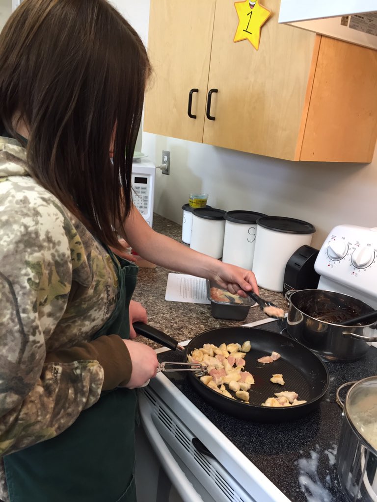 MissJaysclass's tweet photo. It was sesame chicken and rice from scratch in yesterday’s kickoff to “Chinese week” for CTF with the morrin chefs! #tasty #MorrinProud @plrd25 https://t.co/vVvE1WQHn9