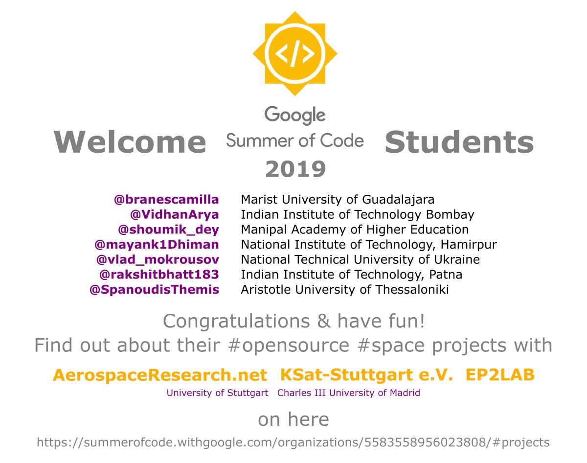 ARDNnews's tweet image. Welcome #gsoc2019 students @branescamilla @VidhanArya @shoumik_dey @mayank1Dhiman @vlad_mokrousov @rakshitbhatt183  @SpanoudisThemis to @ARDNnews @ep2lab @KSat_Stuttgart! Congratulations &amp;amp; have fun during @google @gsoc and your #opensource #space projects! summerofcode.withgoogle.com/organizations/…