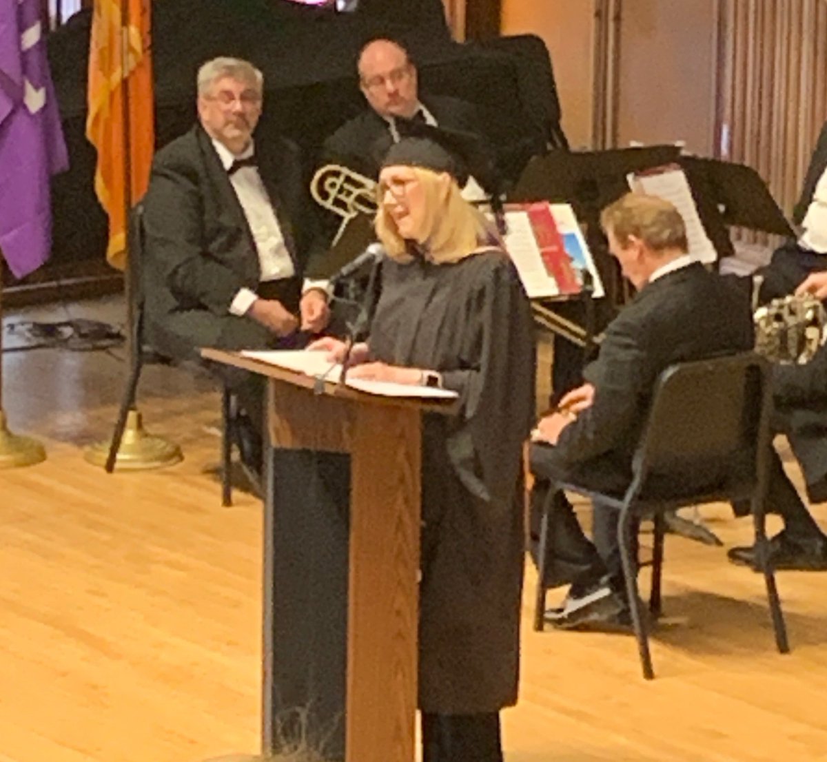 Associate Teaching Professor and recipient of the Award for Excellence in Master's Level Teaching Kim Lamparelli addressing the students that it's okay to not have all the answers, it's okay to make mistakes, and to find your one thing.