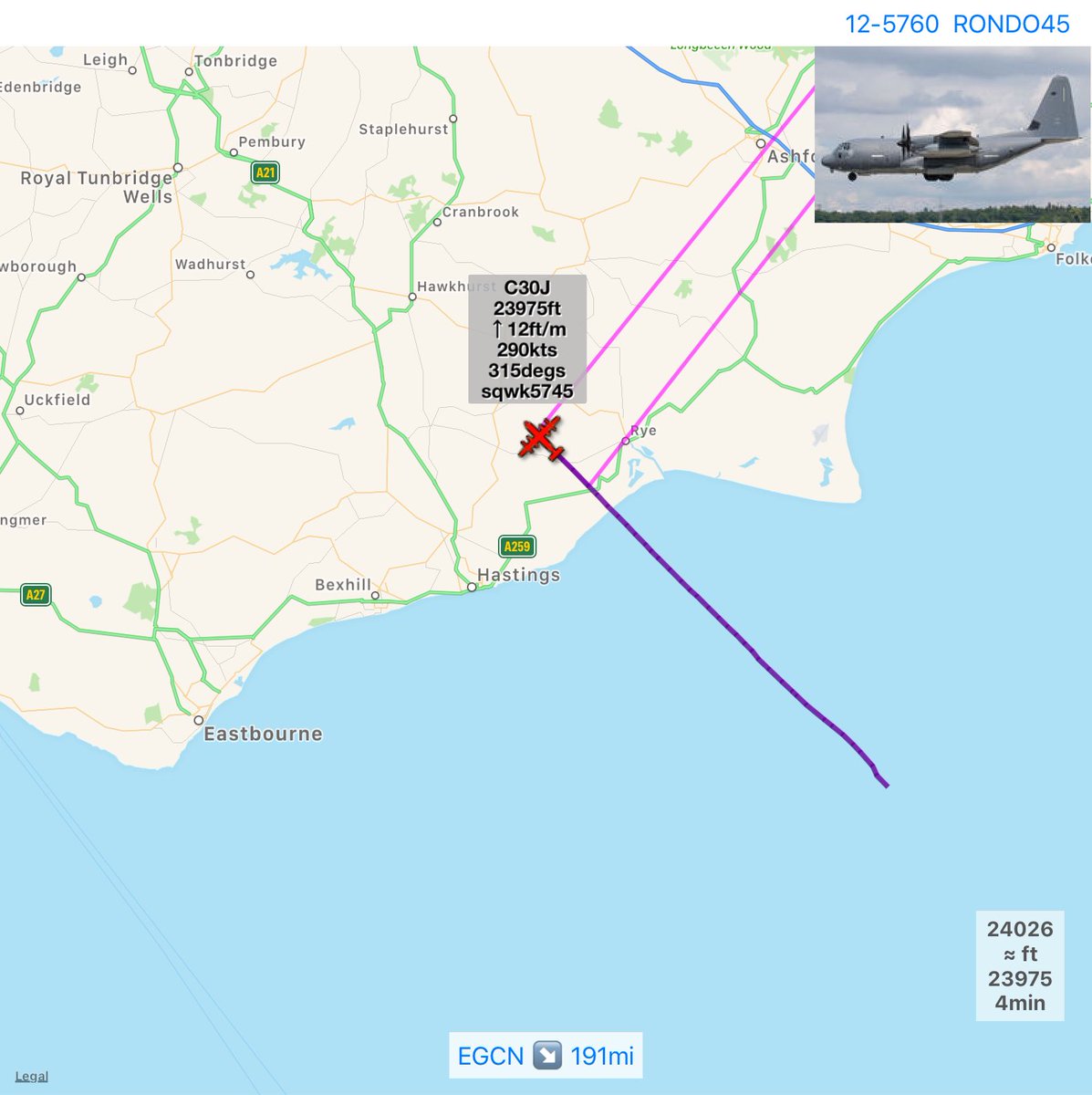 amagicdrag0n's tweet photo. #realadsb #EGCN Type: #C30J Tail: #125760 Callsign: #RONDO45 Icao: #AE54CD https://t.co/TOIy0LQzdi