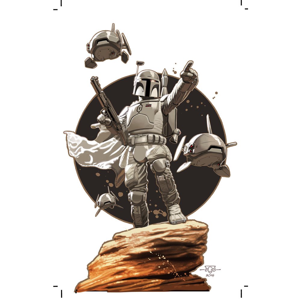 whitebobafett's tweet photo. The amazing previously unseen final render of @Lucas_Marangon1's #prototypebobafett piece for the limited edition #lithograph used for @Hasbro's 2014 Black Series launch in #Mexico. Interview with Lucas: https://t.co/ci7qHtFoW4 #starwars #bobafett #whitebobafett https://t.co/3jQqNm83BS