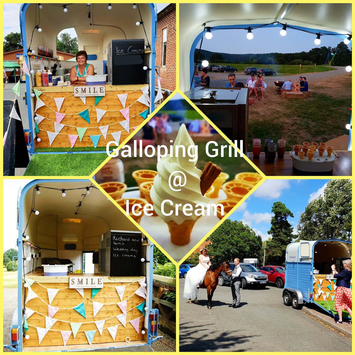 Our horse trailer is ideal for any event from a wedding to a school fete serving burgers, hotdogs, bacon butties etc,
Mr Whippy Ice Creams served with flakes, sauces and dips.
If you would like more info please get in touch.
#Herefordshire #wedding #PartyTime #icecream