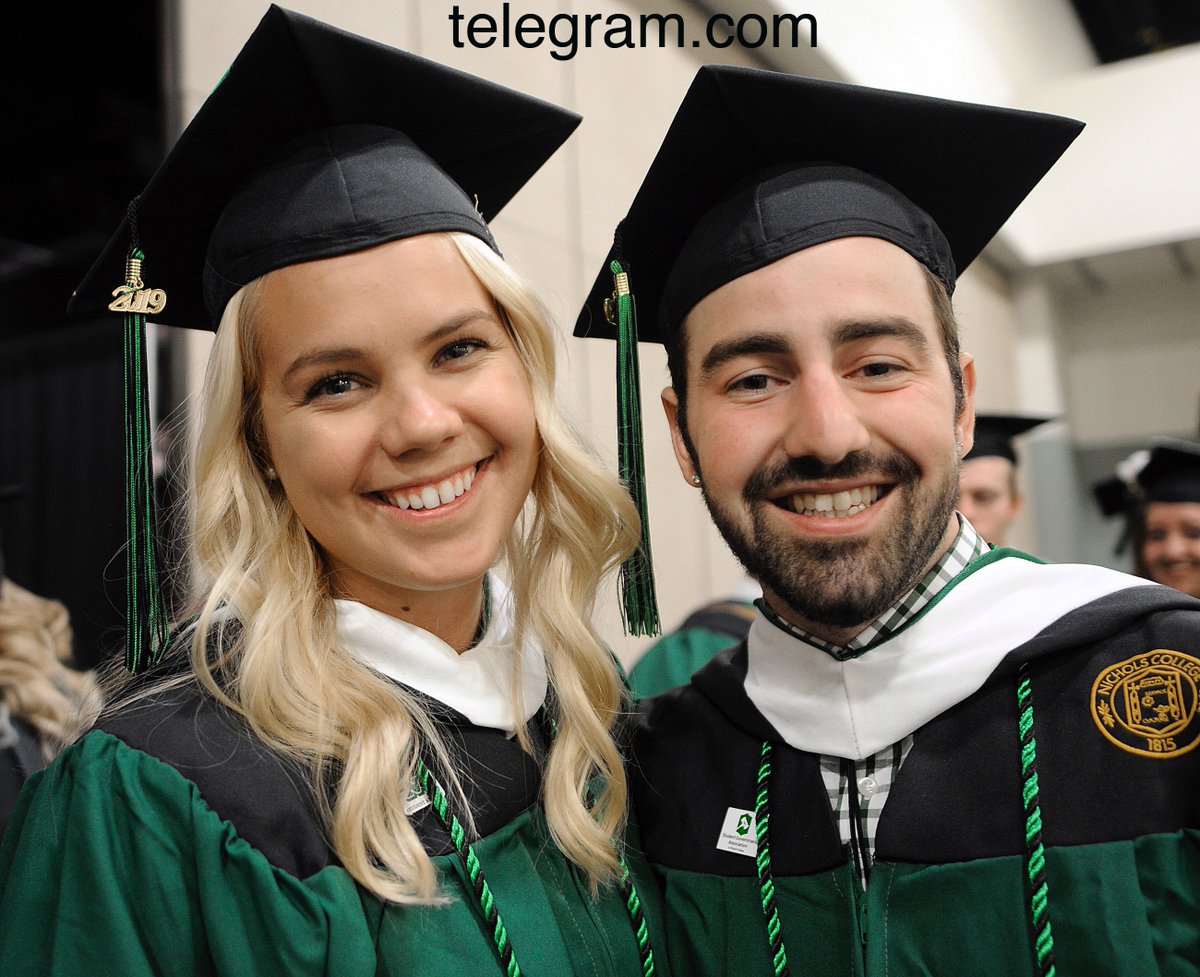 SteveLanava's tweet photo. @Nichols_College #graduates Kristina Domantas and Austin DuVarney share a moment before the start of their #Commencement Exercises @DCUCenter @telegramdotcom https://t.co/OcwcZ4IWhC